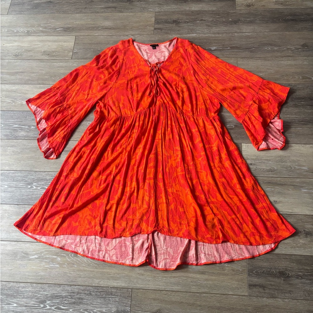 Torrid Dress Sz 3 Orange Floral Lace Up Babydoll Fairy Boho Tropical Vacation